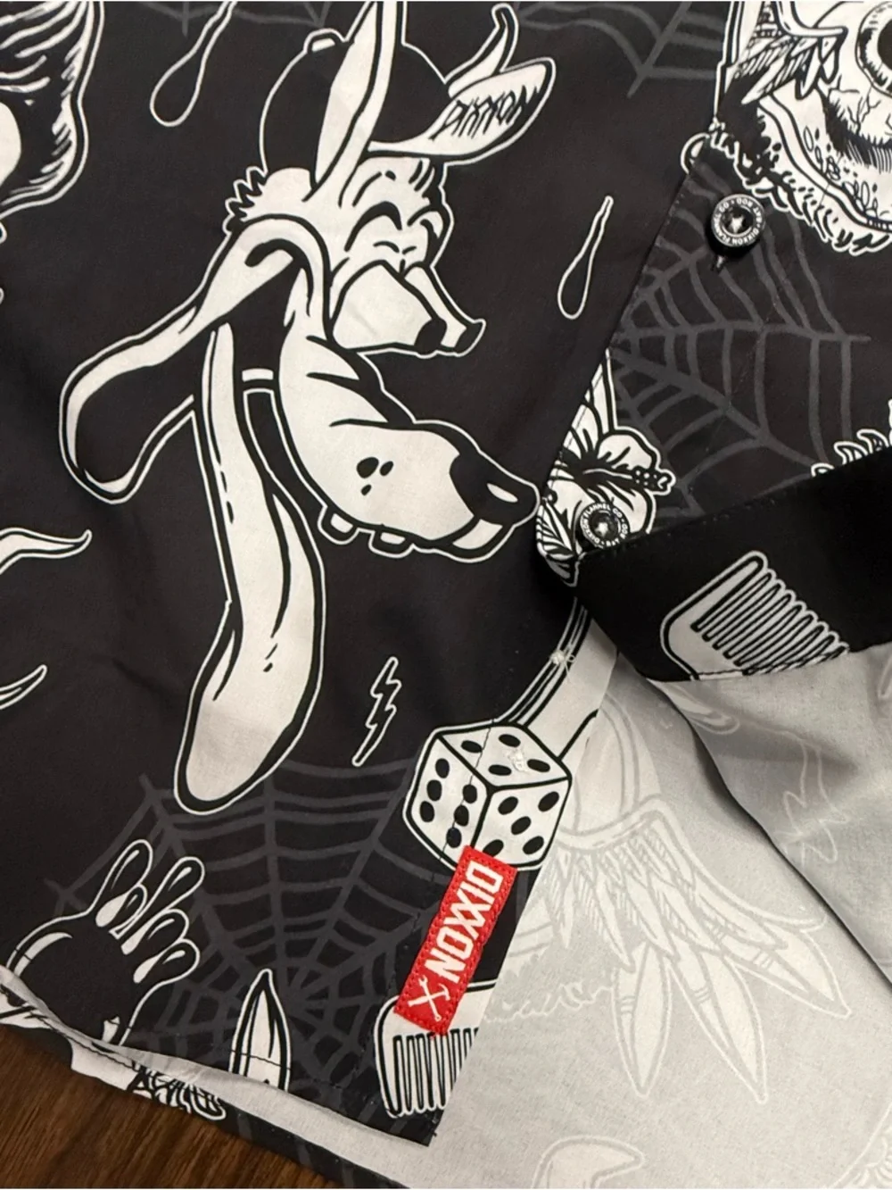 DIXXON “Rat Rod” Black & White Graphic Button-Down Shirt - Picture 3 of 8